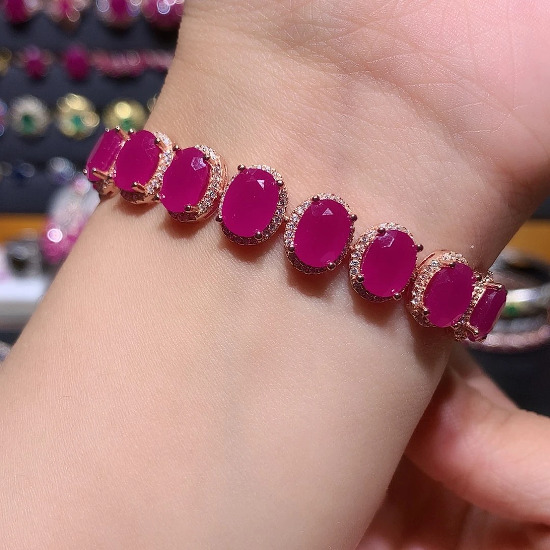 银S925镶嵌红宝石手链