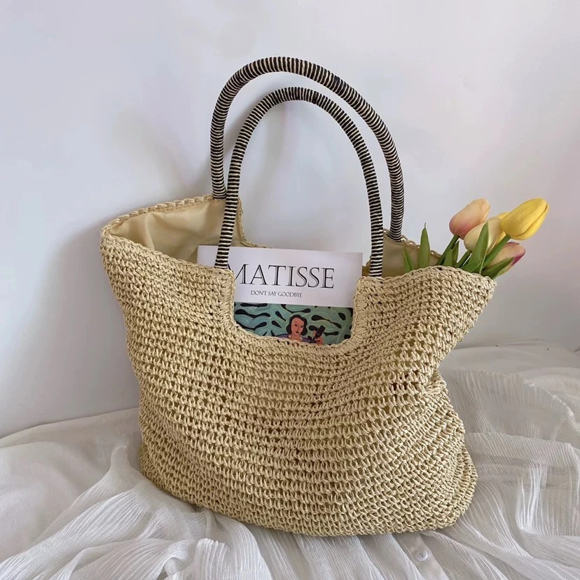 韩风chic复古草编包大容量编织托特包单肩包手提包度假风沙滩包