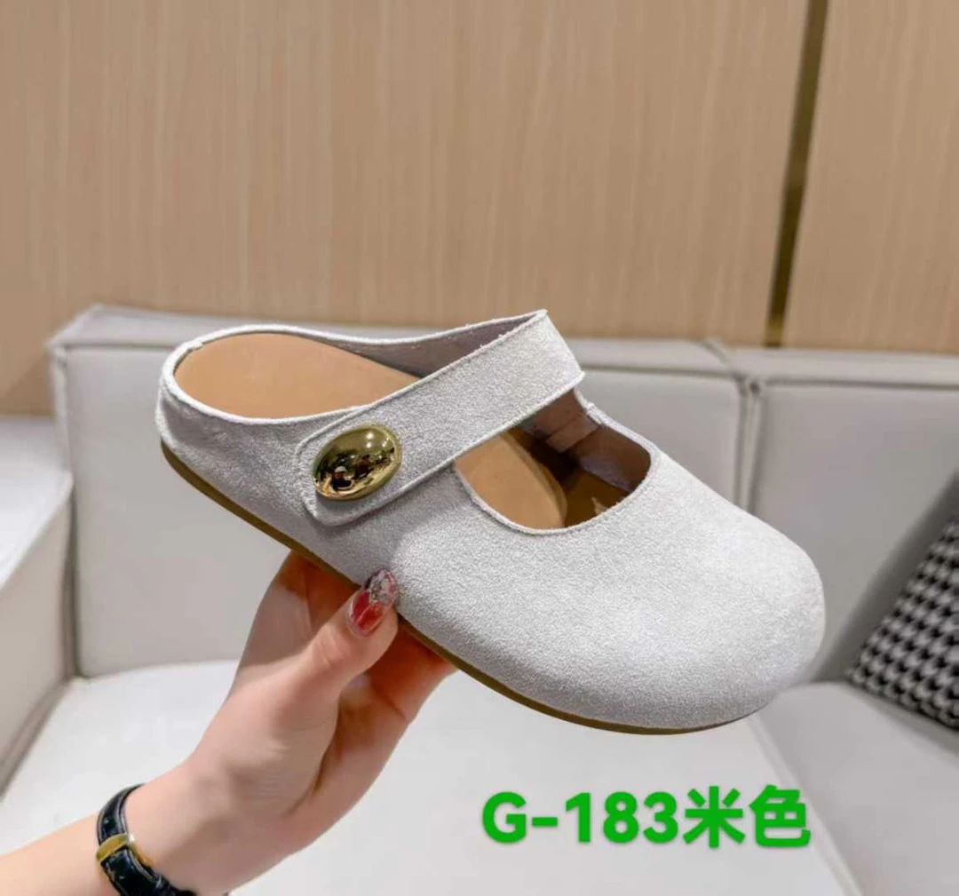 G-183森系韩版包头平跟日常磨砂包头拖中跟白色欧若智性风