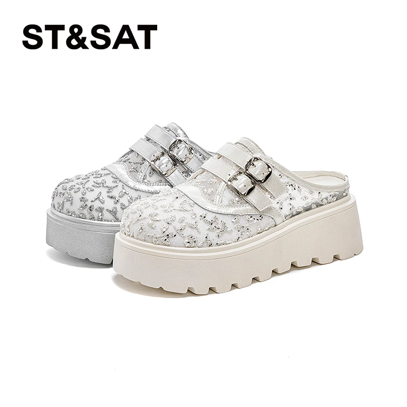 星期六女式韩版时尚休闲百搭夏季舒适厚底复古英伦风一脚蹬包头拖