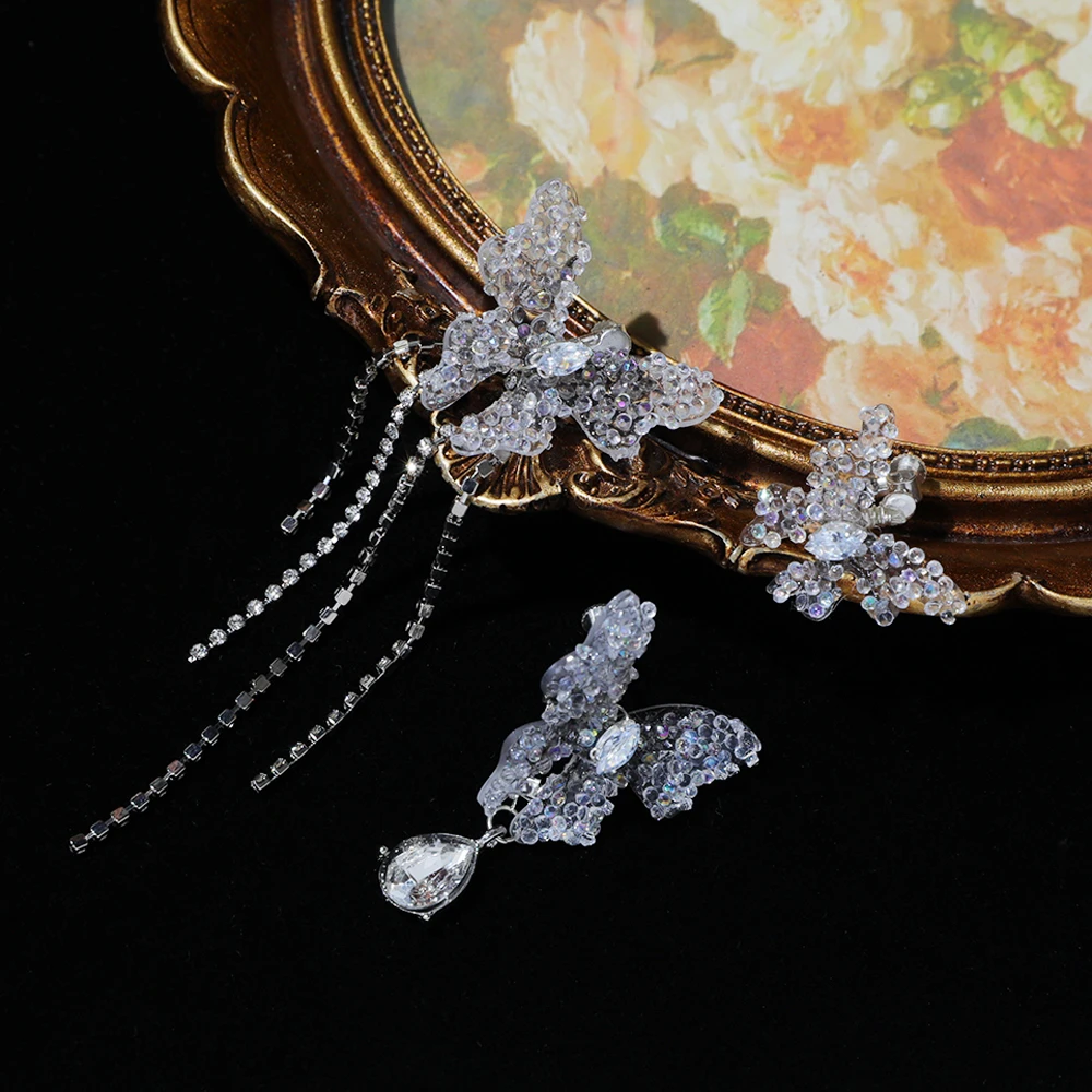 RH332灰蓝色耳饰三件套新娘结婚小众头饰