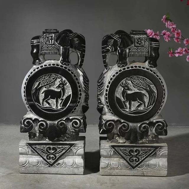 青石材质貔貅麒麟抱鼓卧室石门墩复古手工雕刻摆件玄关工艺品创意