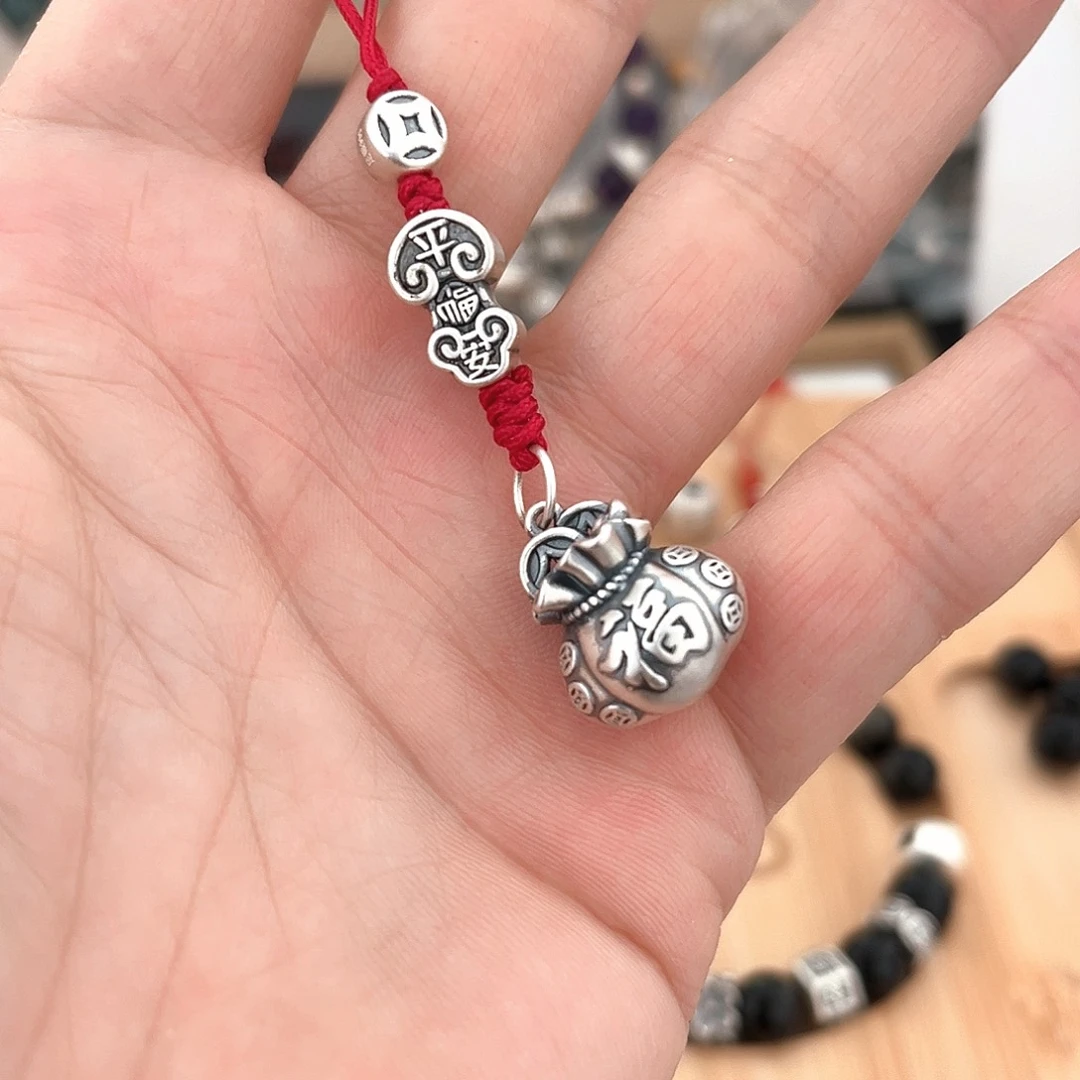 吊坠足银珐琅黑绳手机吊坠