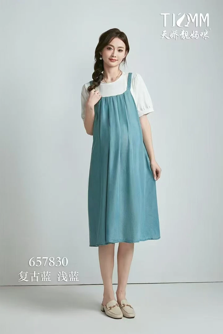 【实体店爆款】孕妇夏季冰感天丝牛仔假两件连衣裙轻薄舒适宽松