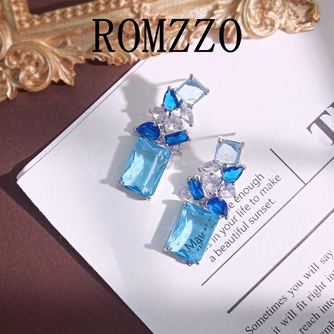 铜合金合成锆石耳饰 WYSX-001995【蓝韵华光】耳环气质欧美百搭时尚