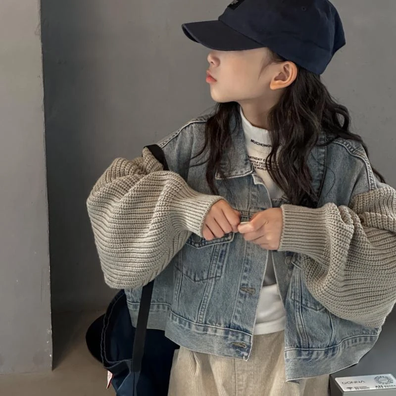 波拉韩国童装女童牛仔衣洋气时尚儿童秋装外套男童中大童