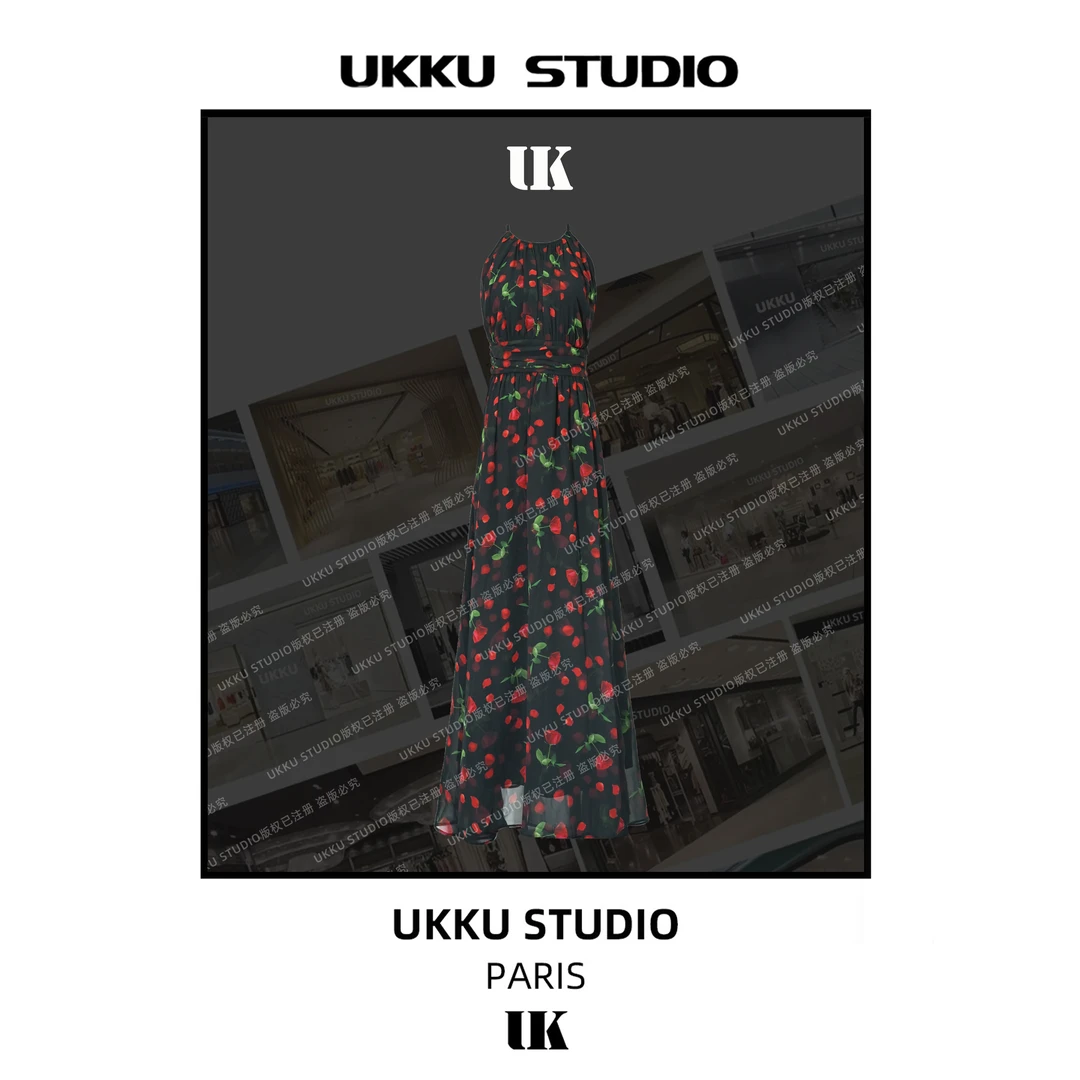 慧慧【UKKU STUDIO】时尚显瘦浪漫玫瑰花时尚腰吊带连衣裙913983