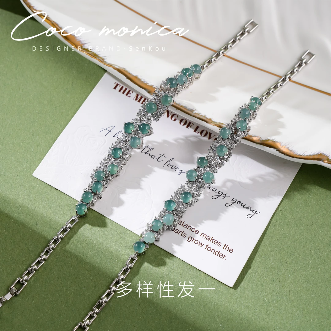 【小霞珠宝】翡翠手链手工气质蓝色轻奢复古 AD166