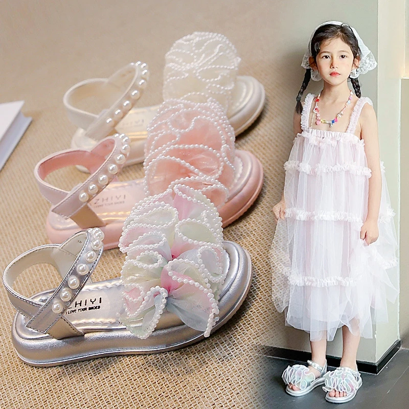 女童凉鞋夏款儿童鞋子2025新款女孩水钻花纹公主鞋露趾软底沙滩鞋