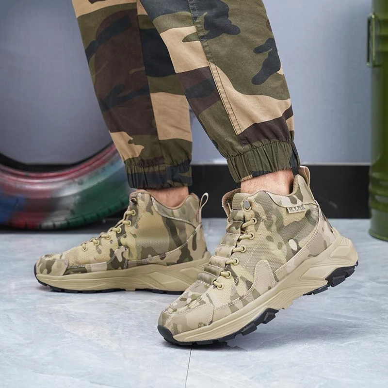 户外高帮体能迷彩解放鞋防滑耐磨超轻作训鞋男超轻高弹登山帆布鞋