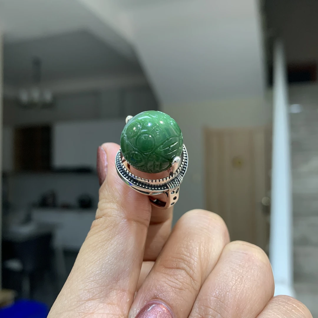 和田玉碧玉精品时来运转戒指
