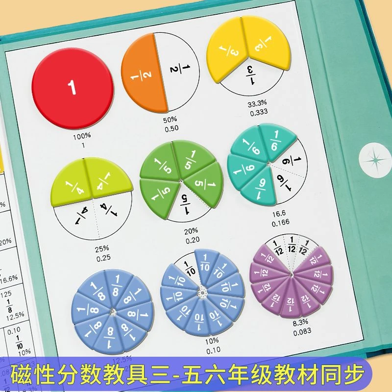 磁性分数教具学习盘演示器圆分解块加减小学三年级分数的初步认识