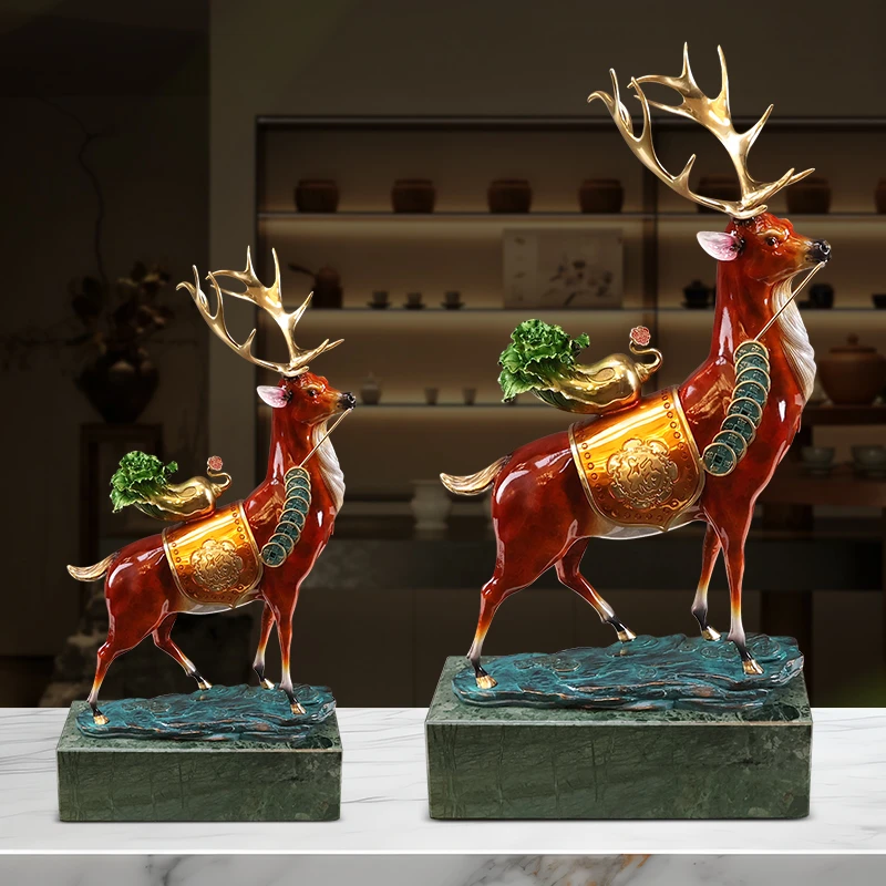 高档鹿鹿生财黄铜梅花鹿摆件客厅玄关家居装饰办公室开业乔迁礼品