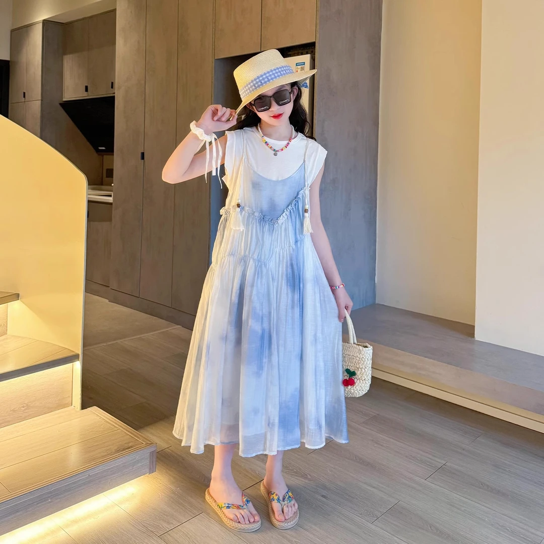 童装2025新款裙子夏季中大儿童连衣裙套装洋气女孩夏装吊带裙薄款