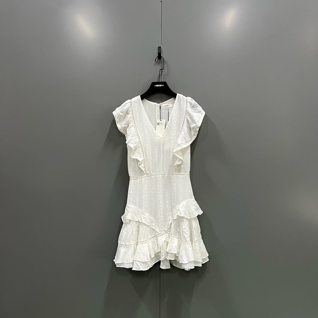 99新 maje tt8 ISABEL MARANT 荷叶边迷你无袖连衣裙38码/016233