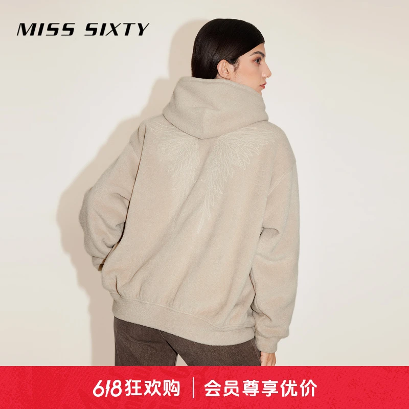 Miss Sixty2023冬季新款天使系列卫衣女立领刺绣抓绒外套citywarm