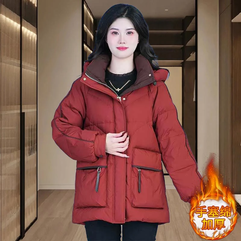 小个子中长款棉服女爆款新年战袍2026秋冬新款韩版宽松轻薄小棉衣