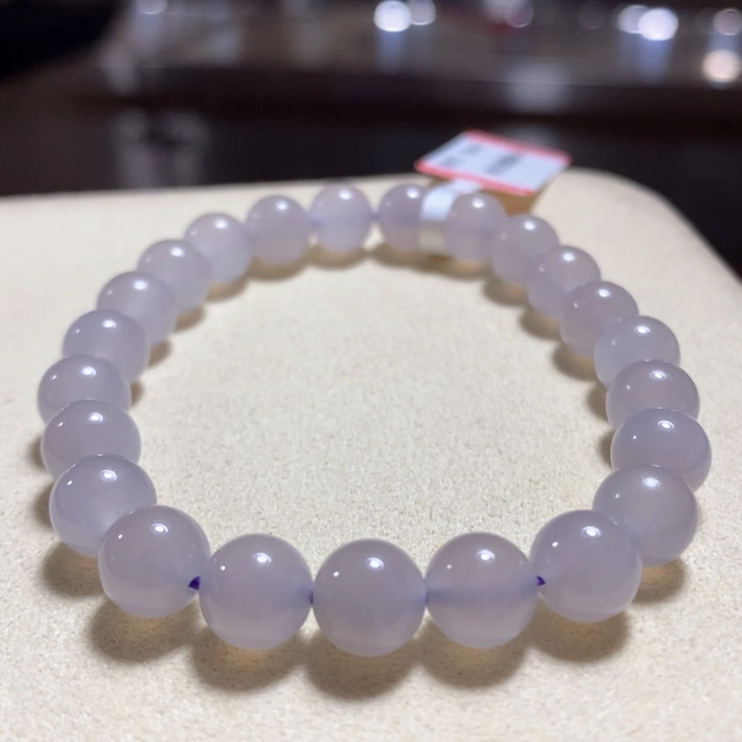 和田玉手串未镶嵌高冰仙紫卡8