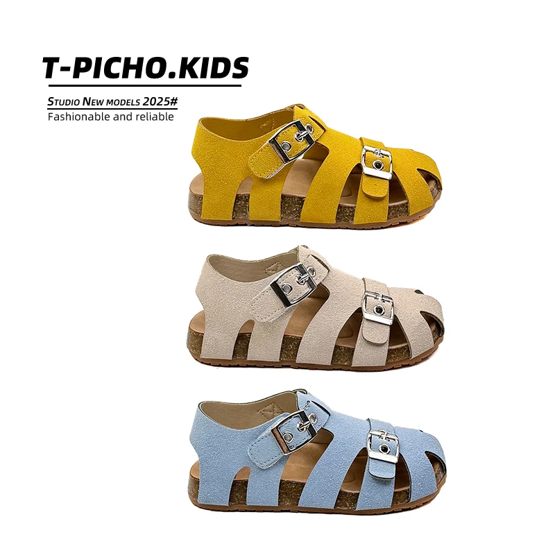 女童包头勃肯凉鞋2025夏季新款百搭洋气公主鞋中大童沙滩鞋-6003