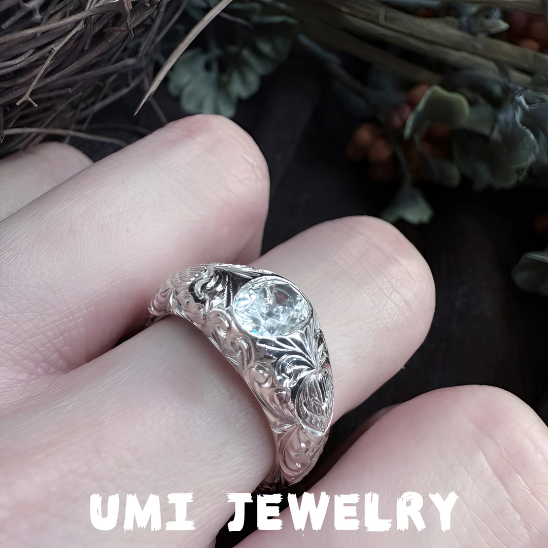 925银合成锆石戒指 UMI轻珠宝法式鸽子蛋雕花高级轻奢精工雕刻