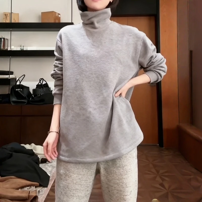 奶fufu软糯简约高领长袖T恤内搭女士秋冬新款时尚休闲百搭打底衫