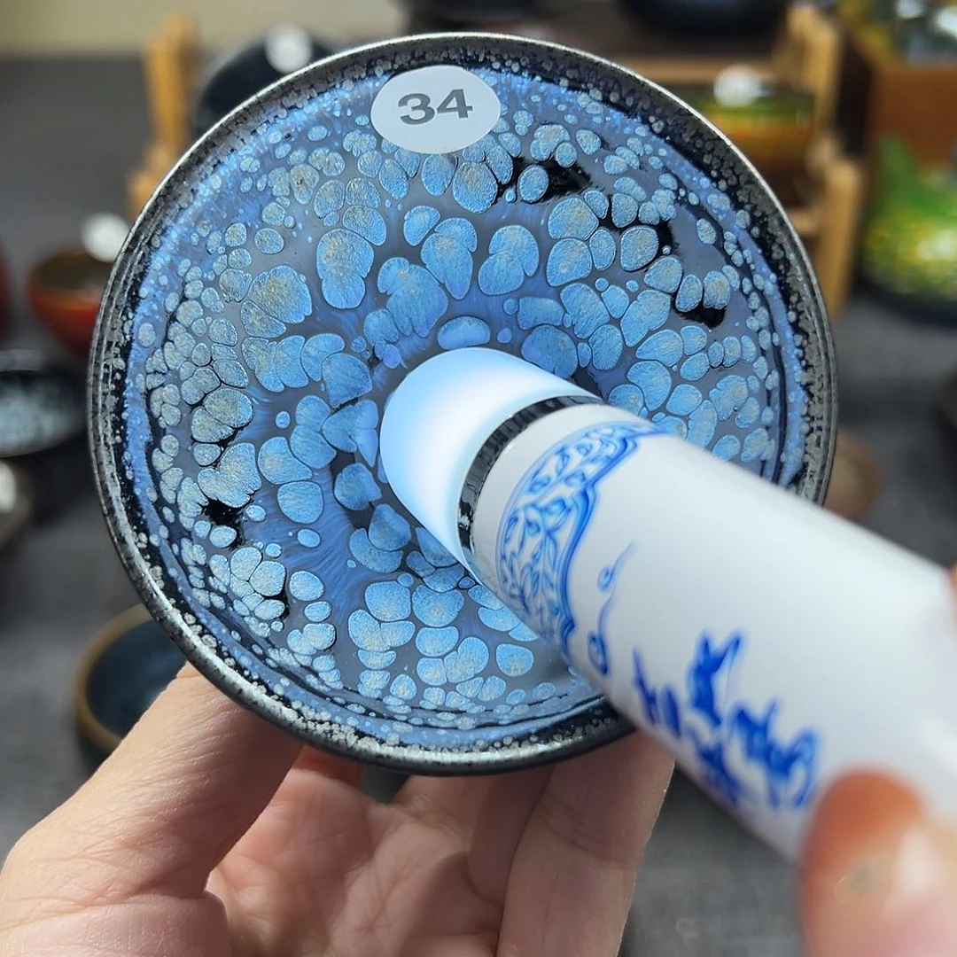 茶盏蓝有滴玉兰手工
