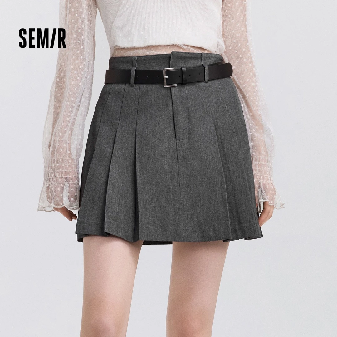 森马半身裙女腰带西装百褶裙显瘦时尚2025新款春季女团风遮胯短裙