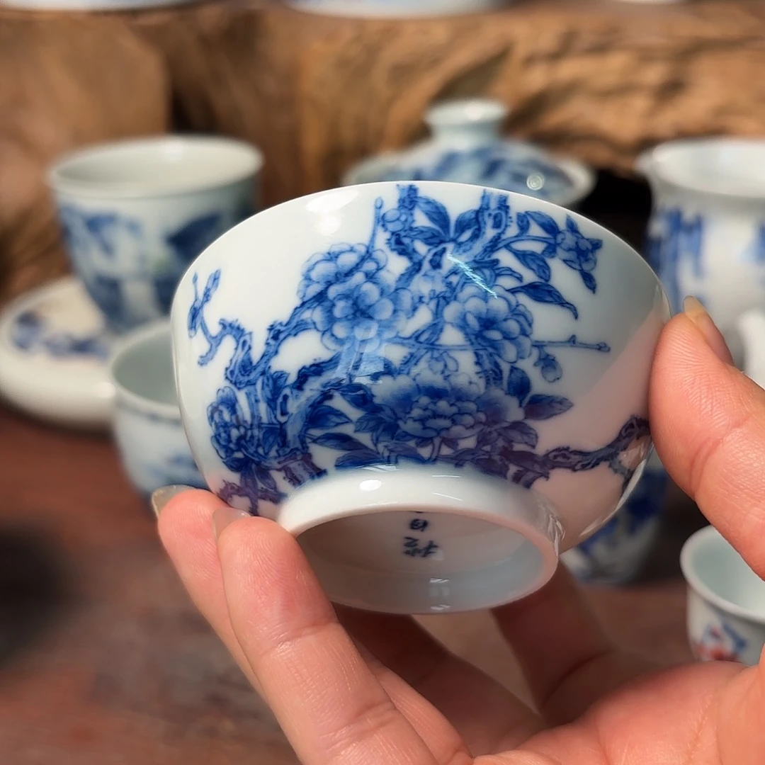 晓***霜柴窑青花瓷主人杯