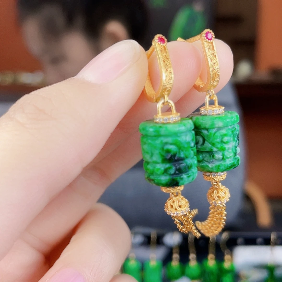 翡翠银S925镶嵌耳饰