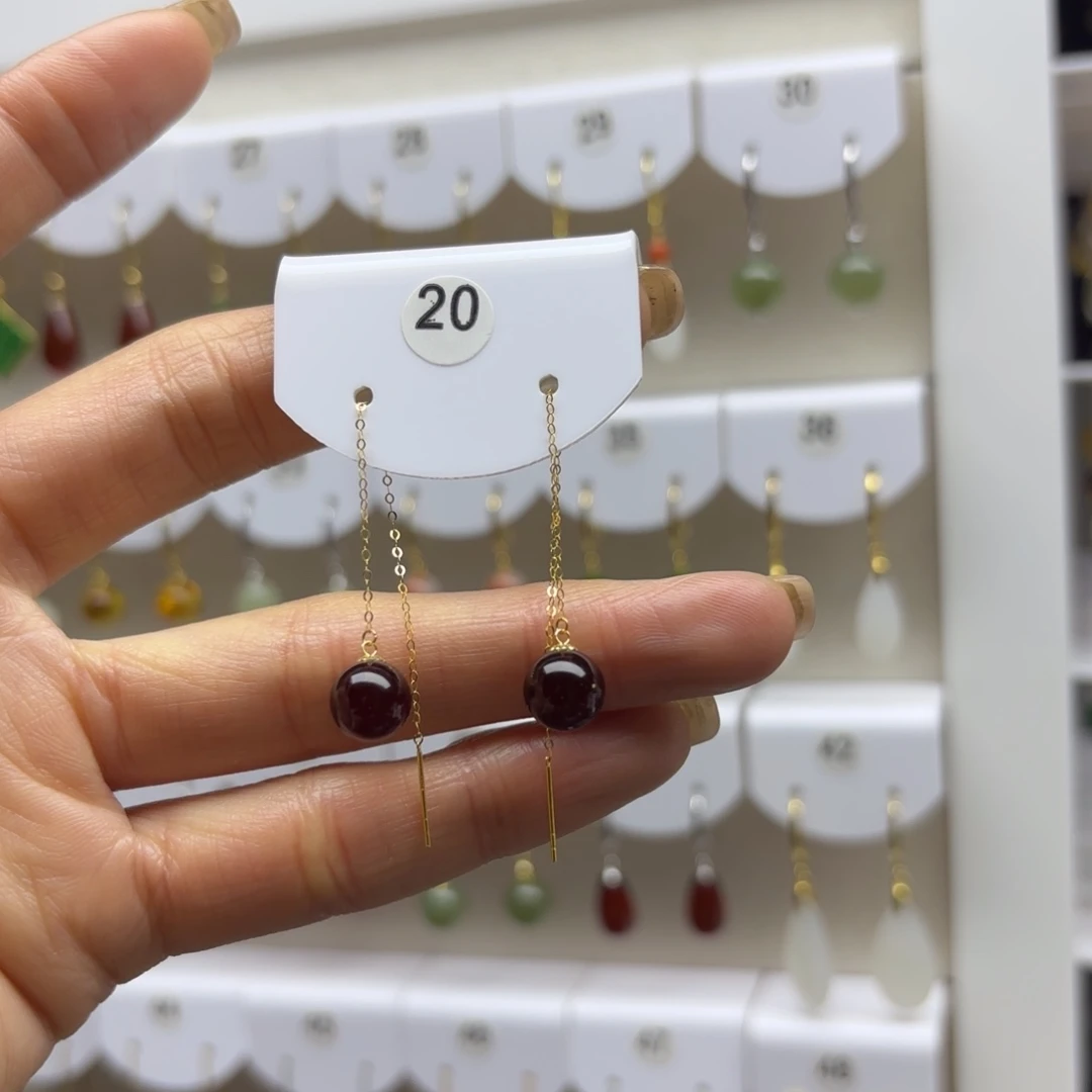 血珀18K金镶嵌耳饰