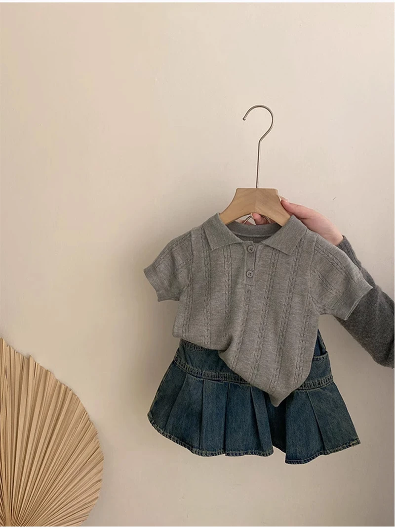 女童夏季薄款学院风短袖洋气套装韩版短裙小童百褶裙女宝宝POLO衫
