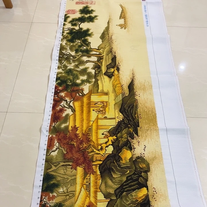 棉手工十字绣溪山渔隐图