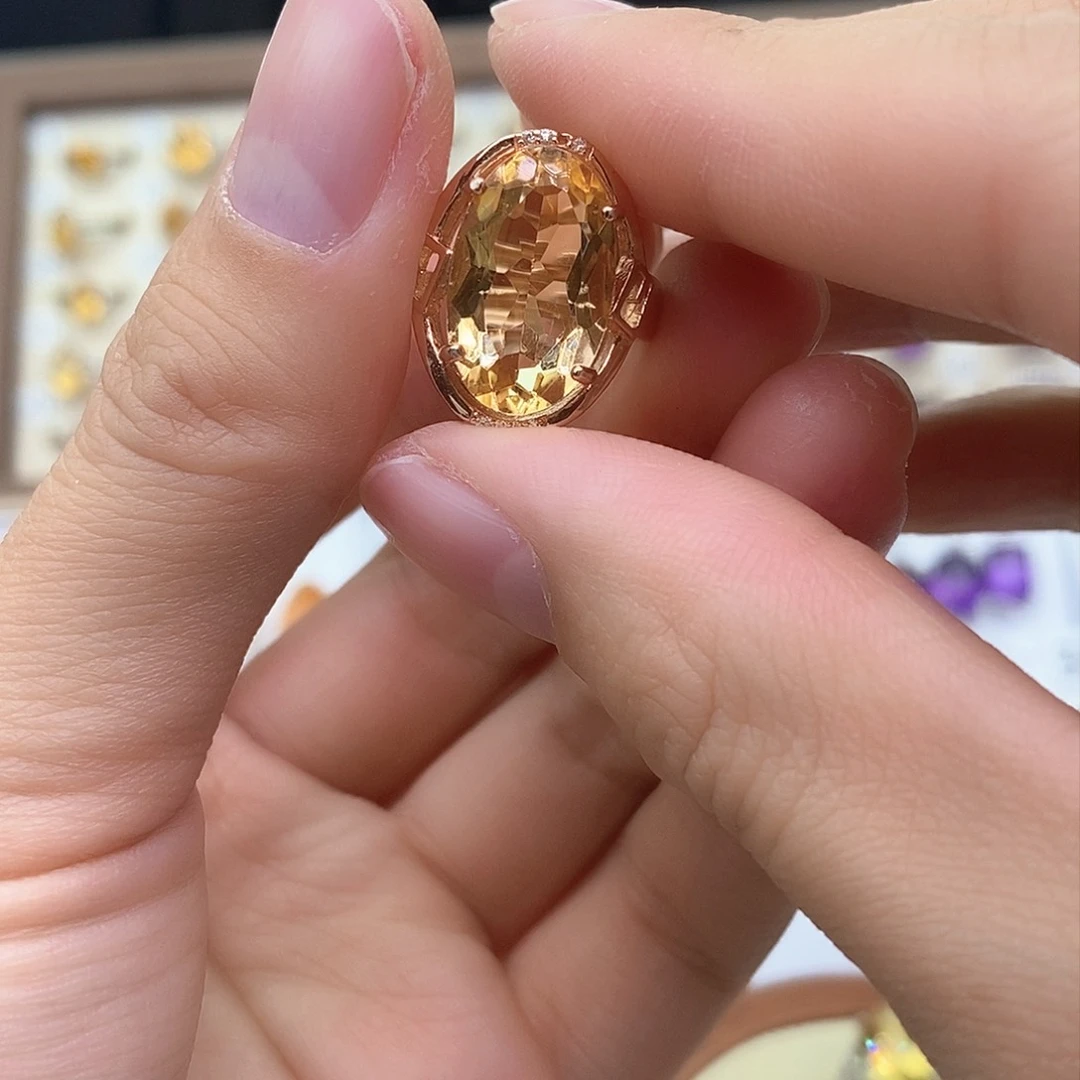 黄晶纯天然无优化黄水晶Q银S925镶嵌幽*草