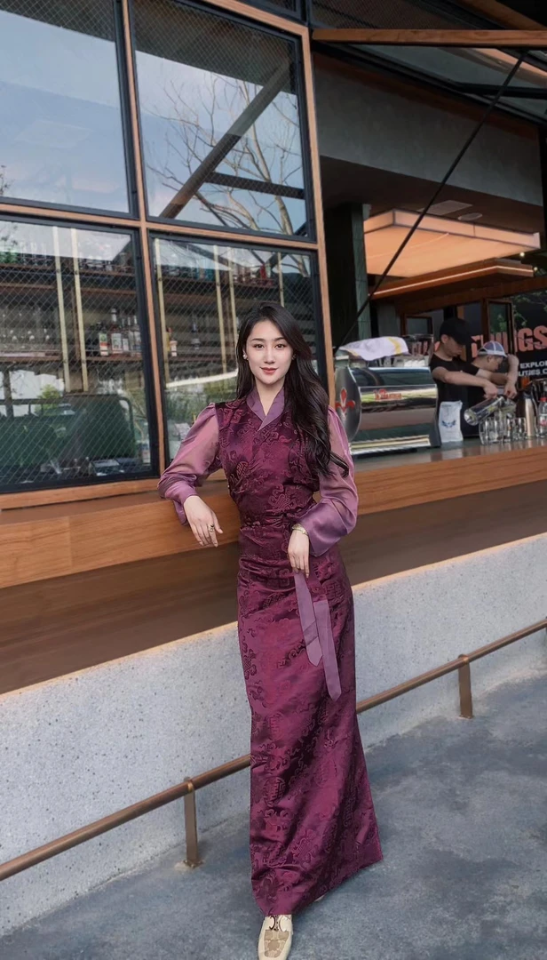 时尚气质修身民族风薄款纱袖藏式博拉舞裙日常休闲藏服