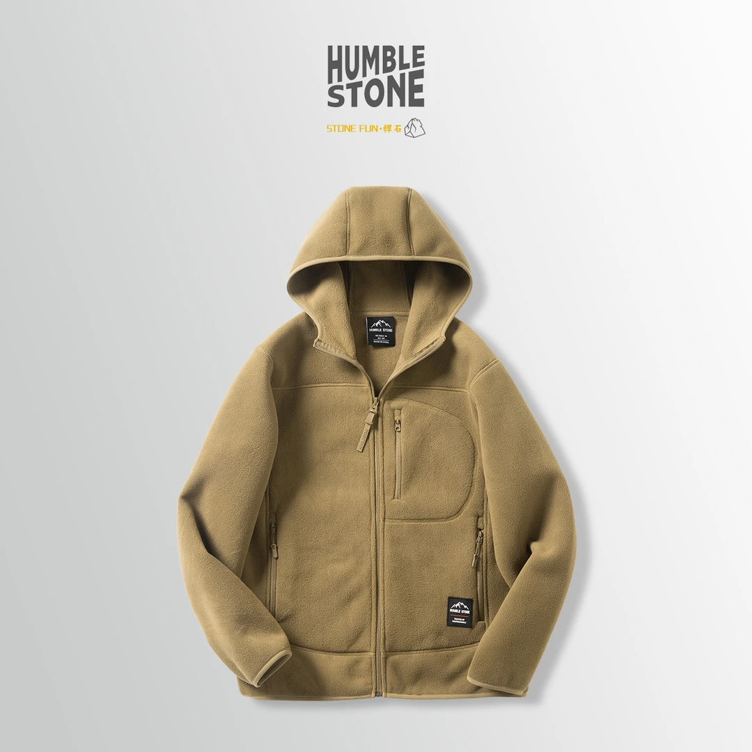 C141立体裁剪连帽户外摇粒绒贴布休闲防风保暖男女外套24099咖