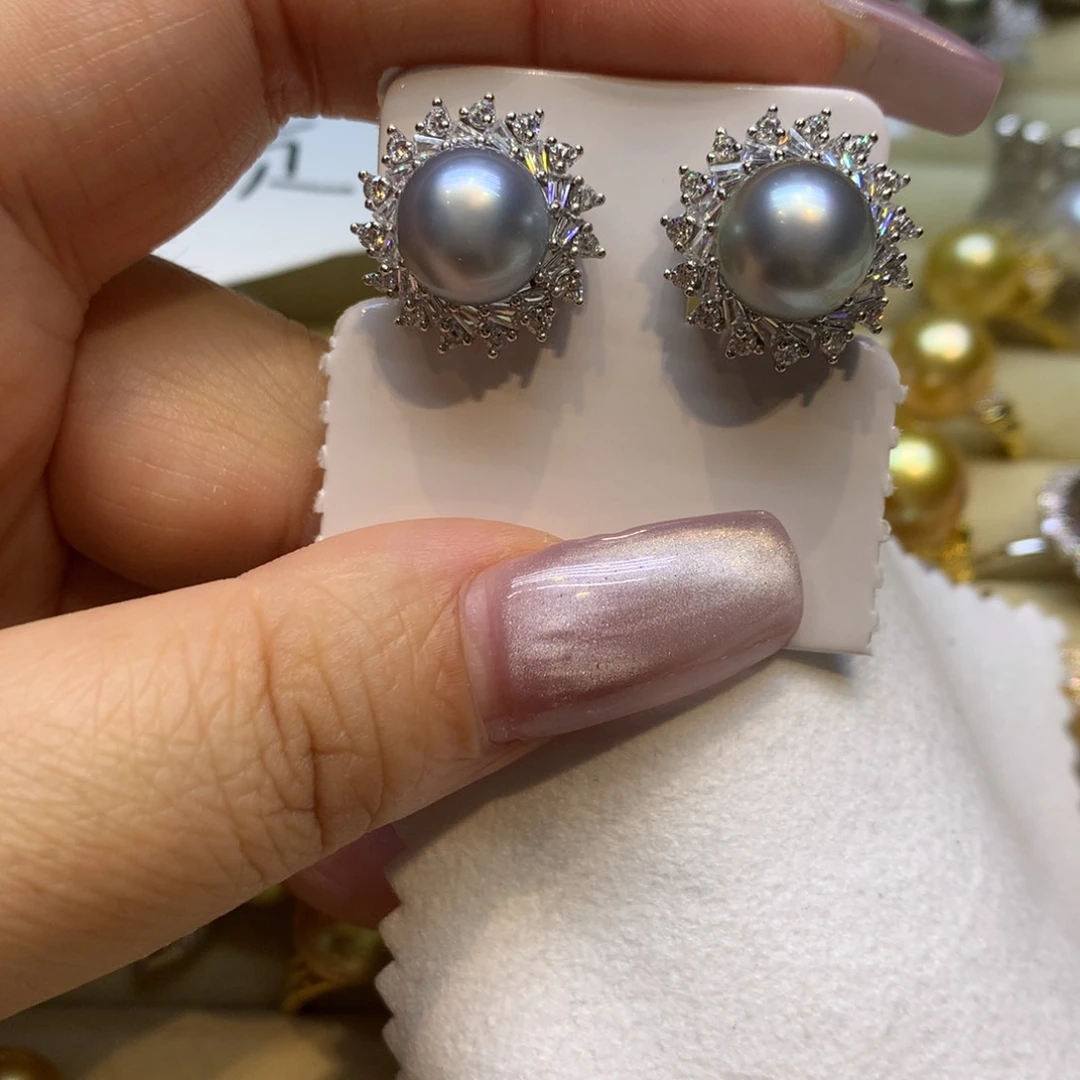 银S925镶嵌耳饰海水珍珠