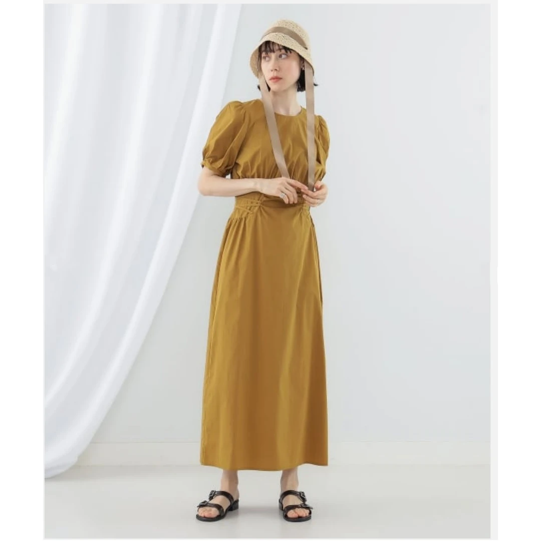 【TaKuMi】日系品牌 R 夏季新款 时尚圆领收腰抽绳显瘦连衣裙