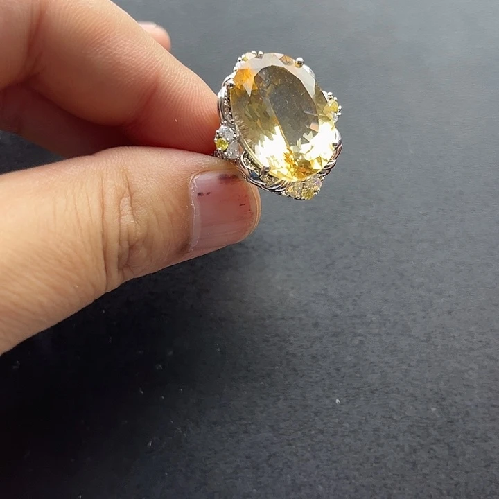 黄晶银S925镶嵌戒指