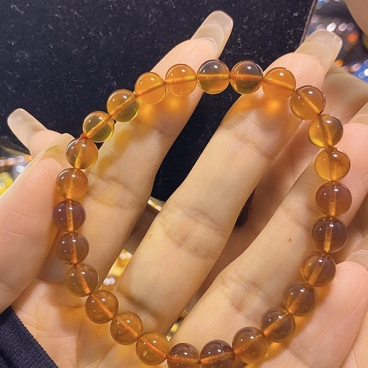 琥珀未镶嵌珠宝奇石棕红手串7