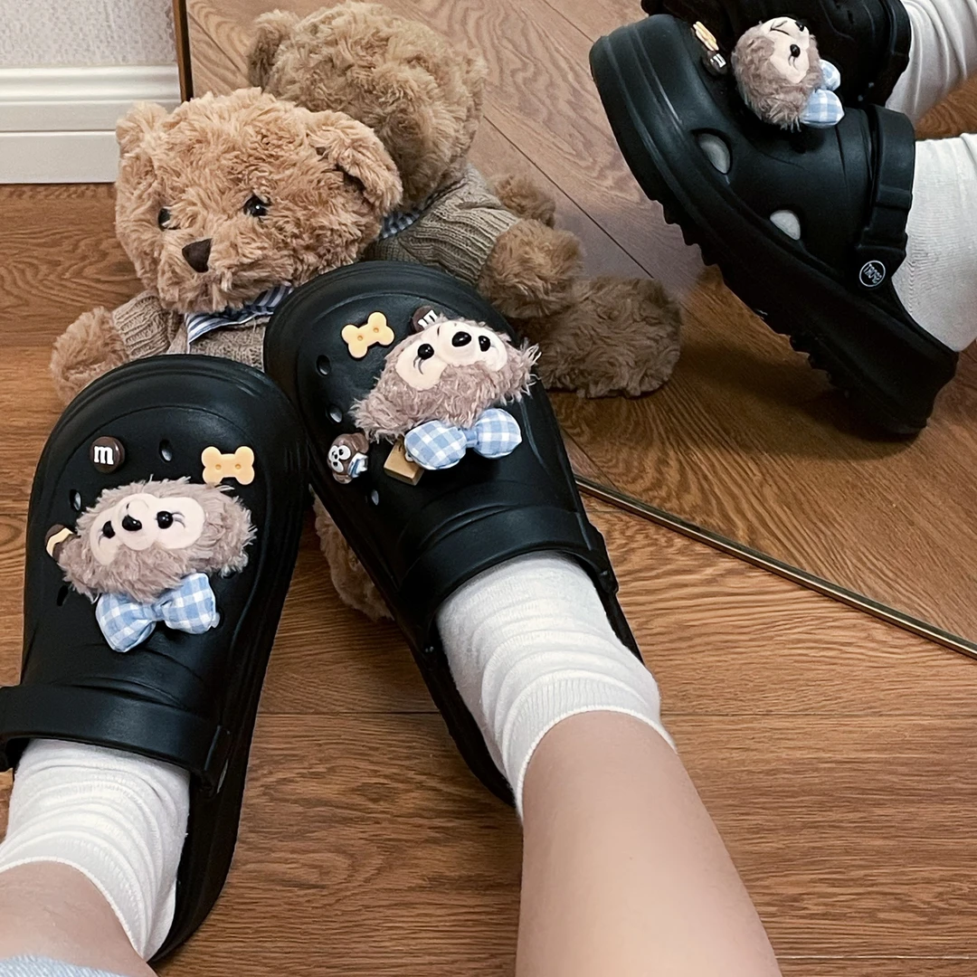 包头洞洞鞋女夏季厚底增高外穿踩屎感卡通拖鞋女士防滑可爱凉拖鞋