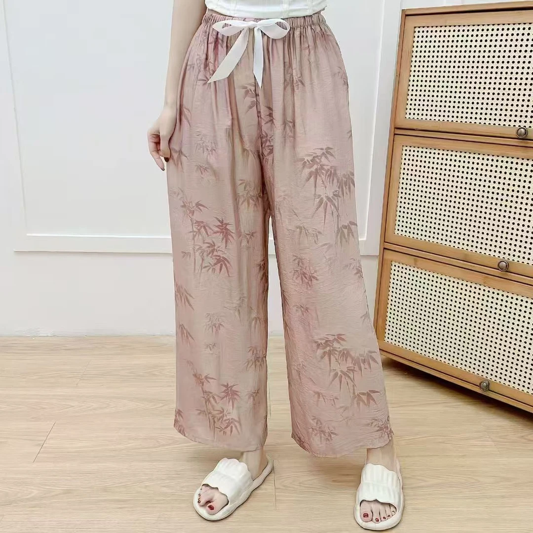 【铭哥家】棉绸睡裤夏季新款九分艺术高腰阔腿裤外穿-合集