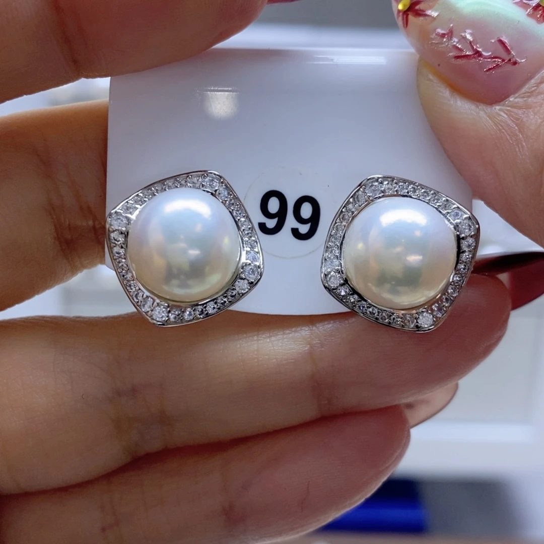 淡水珍珠耳饰银S925镶嵌