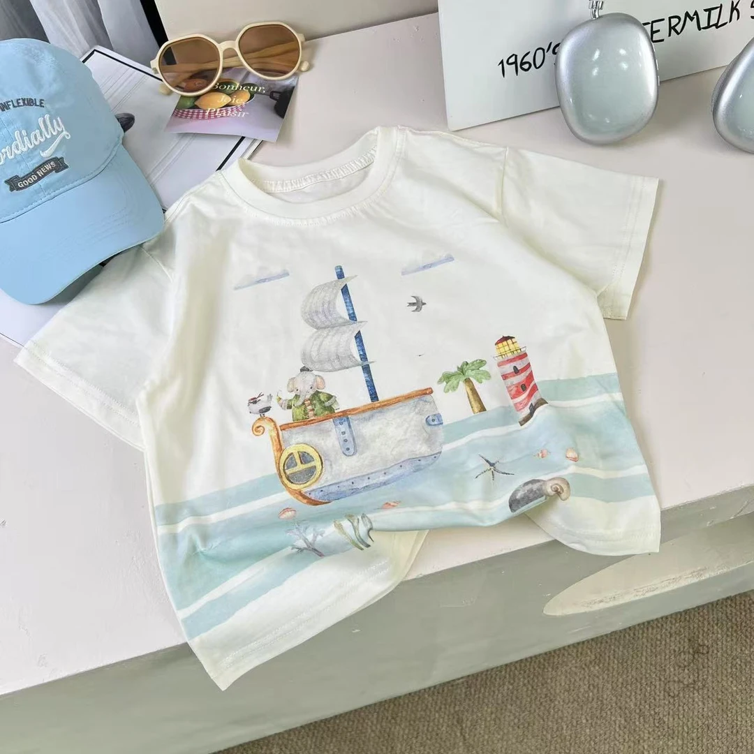 2025年夏季新款儿童短袖休闲百搭宽松时尚洋气80007大象短袖