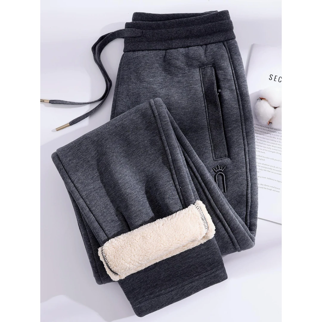 加绒加厚厚毛绒卫裤女冬季2025新款深灰色秋冬直筒外穿休闲女裤子