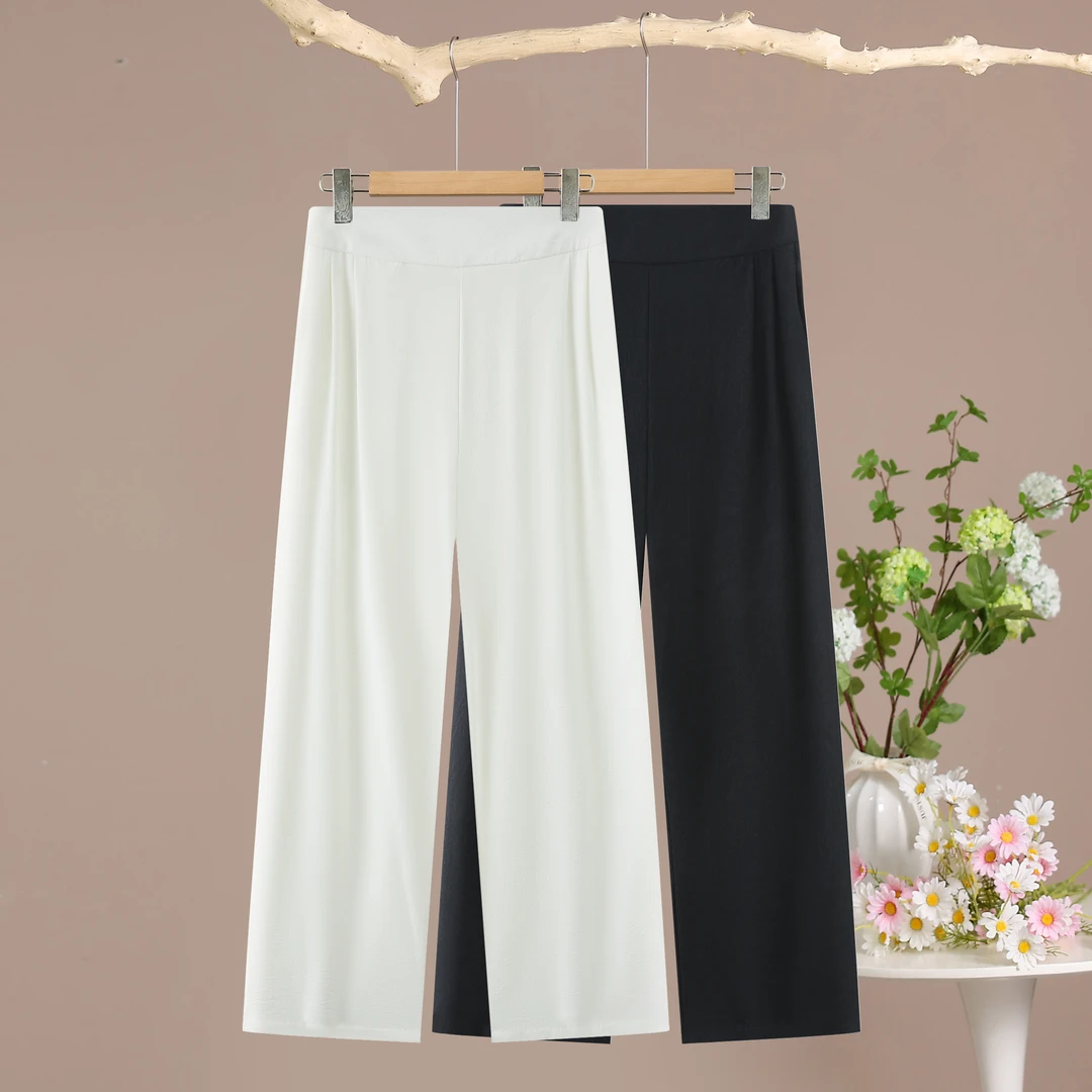 2025夏季新款时尚休闲百搭冰丝阔腿长裤中老年女裤妈妈装高腰裤子