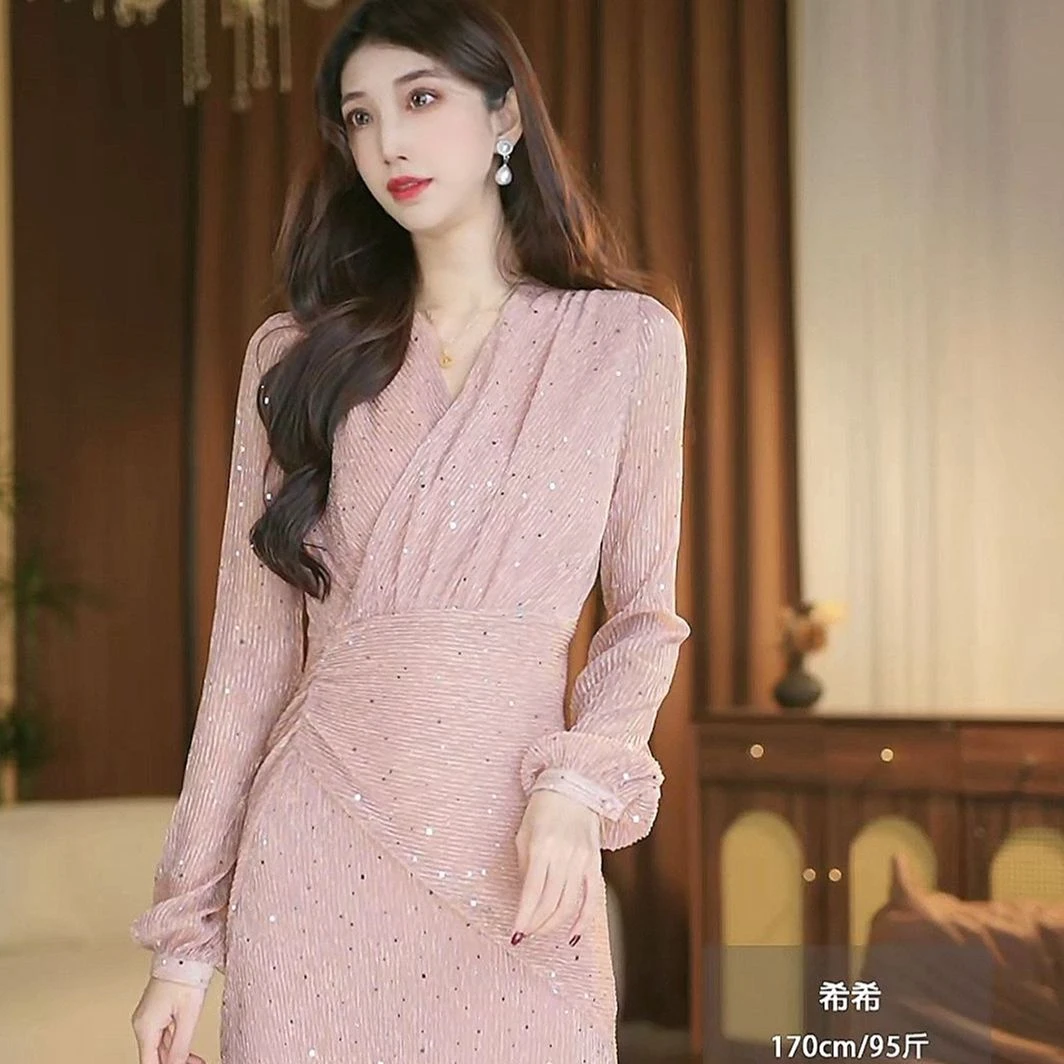 【希希】月光浮星冬季新款高级显瘦直筒连衣裙-YL11198