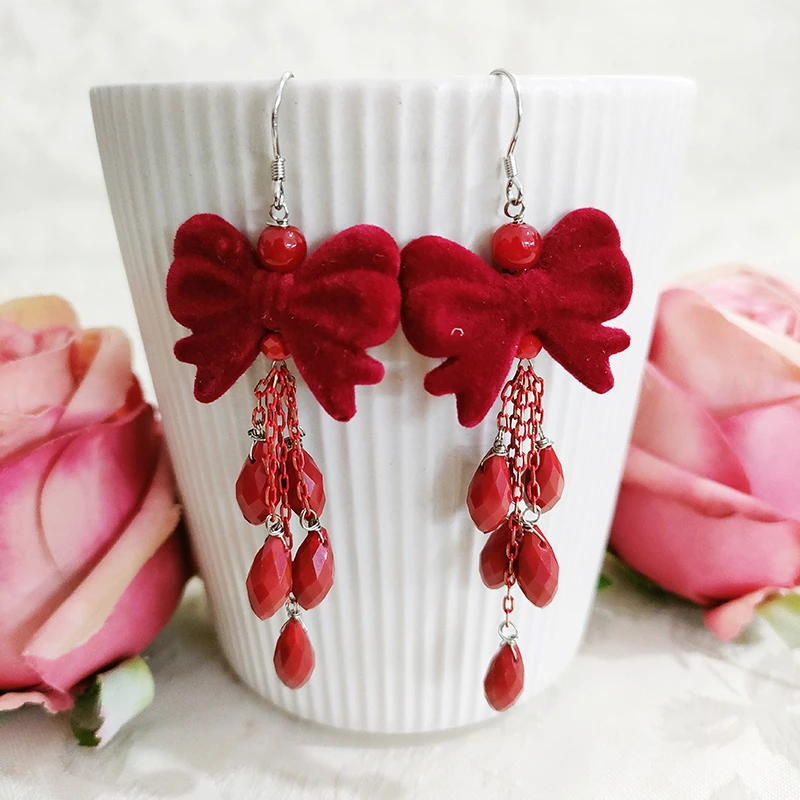 铜合金耳饰 气质百搭绒绒蝴蝶结耳坠耳环811