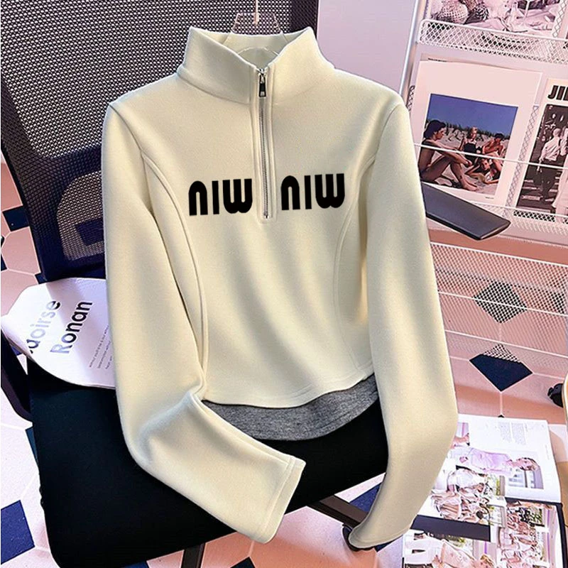 女童半拉链立领卫衣2025新款儿童修身假两件打底衫小女孩德绒上衣