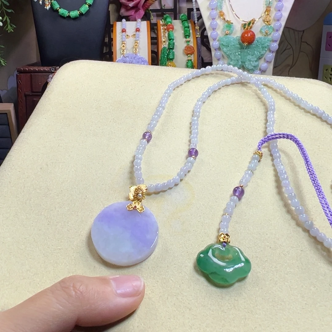 翡翠未镶嵌毛衣链紫无事牌