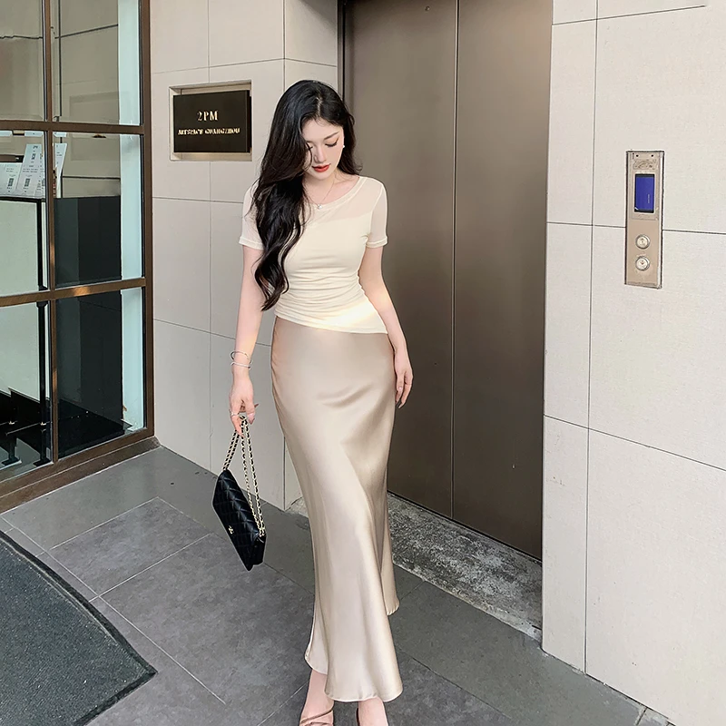 林关关【曼妙身姿】温柔气质缎面鱼尾长裙夏季高级垂感包臀半身裙子